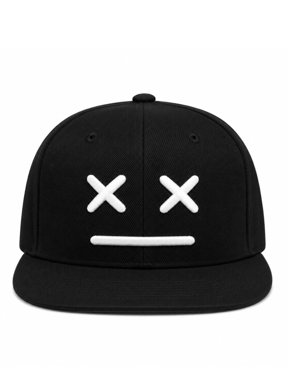 🖤😑 Black Snapback Hat X Eyes Face Streetwear Graphic Flat Brim Unisex Cap Trendy